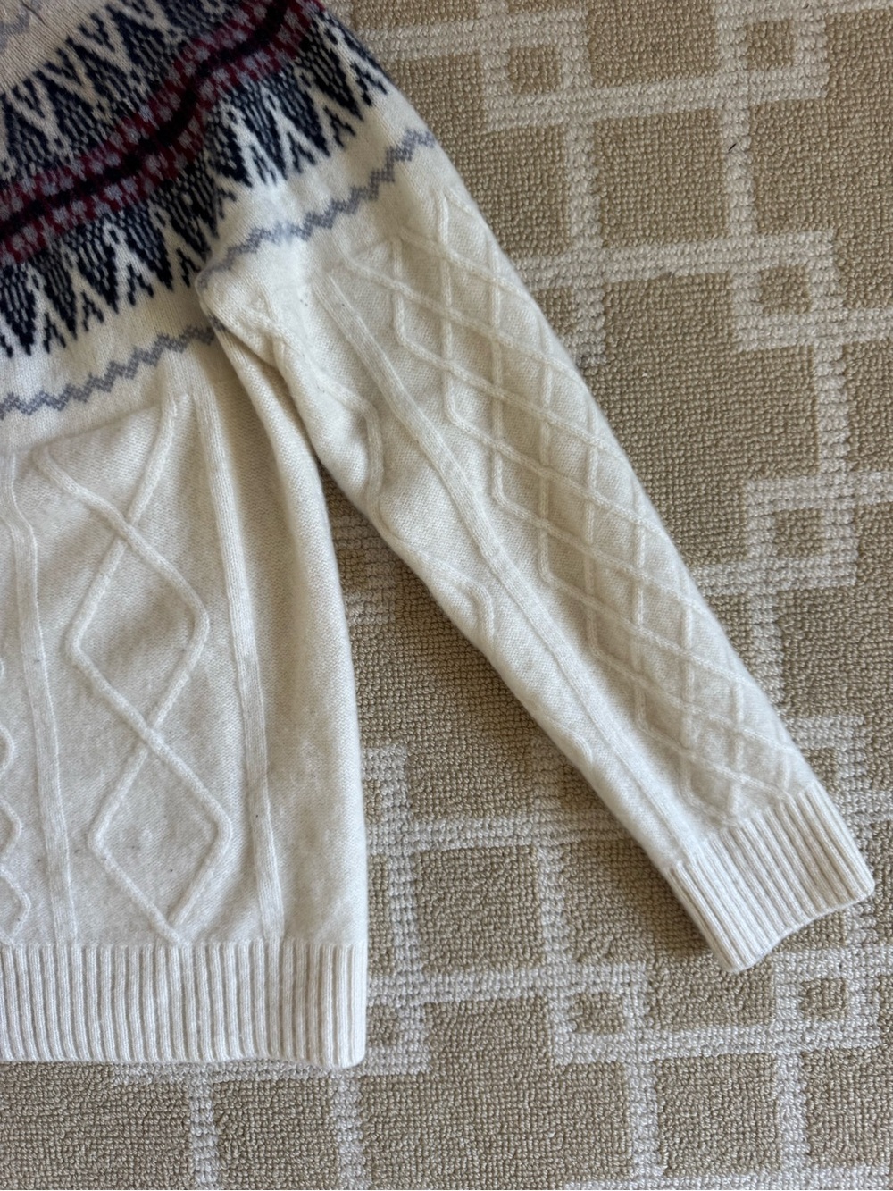 Orvis 100% Cashmere Fair Isle Cable Knit Turtleneck Sweater Ivory Medium - Picture 9 of 10
